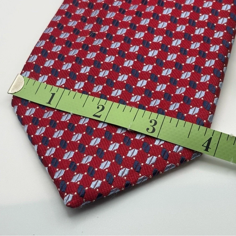 Nautica | Geometric Pattern Silk Necktie Tie | Red/Navy/Blue